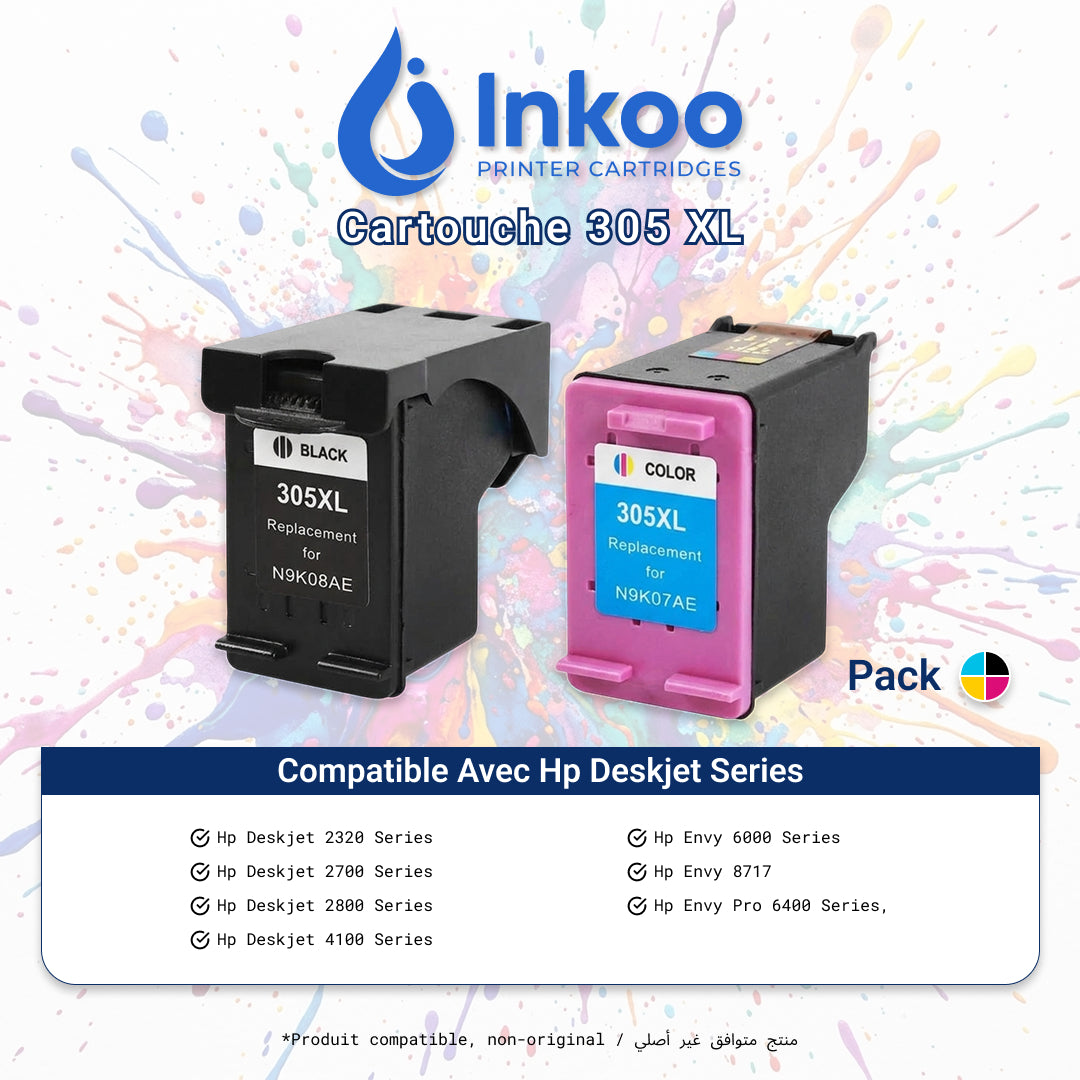 Pack Cartouches Compatibles HP 305XL (Noire + Couleur) – Haute Capacité