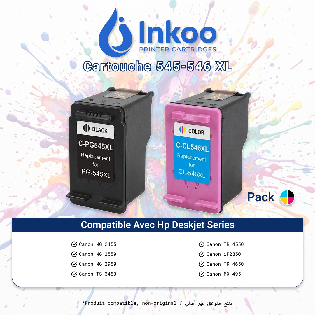 Pack Cartouches Compatibles Canon PG-545XL + CL-546XL (Noire + Couleur) – Haute Capacité