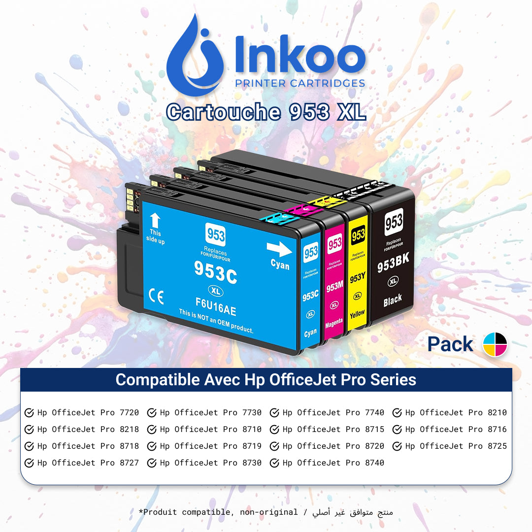 Pack 4 Cartouches Compatibles HP 953XL (Noire, Cyan, Magenta, Jaune) – Haute Capacité